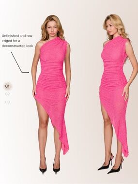 Coucoo One-Shoulder Asymmetrical Dress in Flamingo